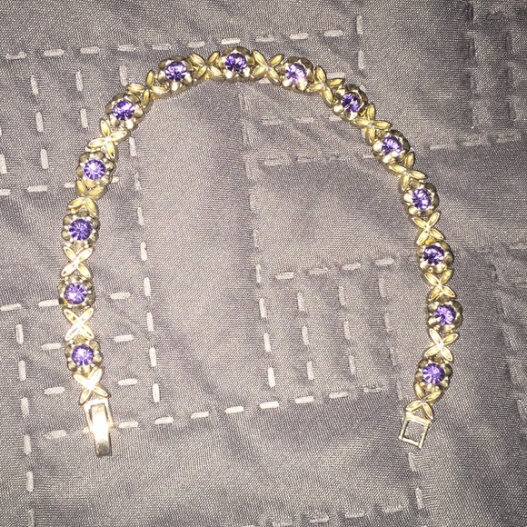 Gold link bracelet with purple gems - Picture 2 of 2